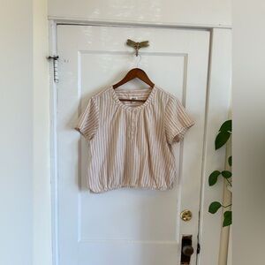 Pact Coastal Gauze Bubble Hem Top Size Small Rockport Tan/White Stripe Large